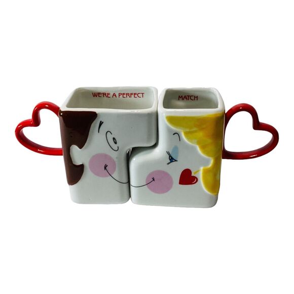 Enesco Perfect Match His And Hers Coffee Mugs Vtg 1986 Valentines Day - Picture 2 of 8